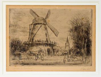 Molen in Boechout, een ets van Jules Van Ael