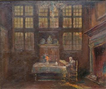 Schilderij, interieur van Belgische schilder Julien Van de Veegaete