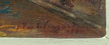 Julien Van de Veegaete met een kunstwerk op canvas