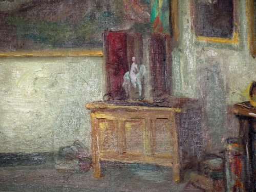 Interieuszicht met schilderijen van Julien Van de Veegaete