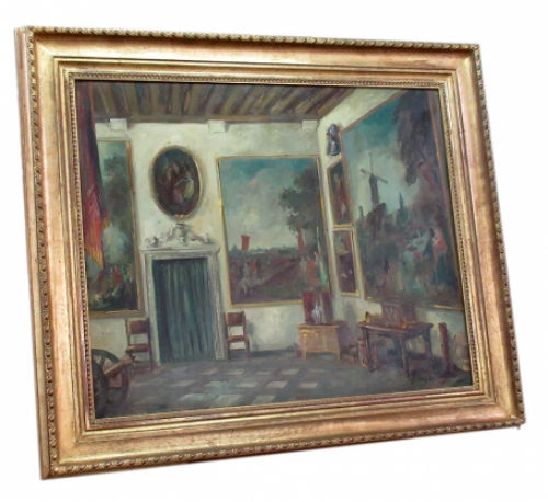 Julien Van de Veegaete met een olieverfschilderij