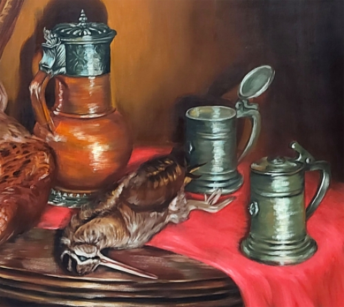 J. West met een schilderij van een stilleven