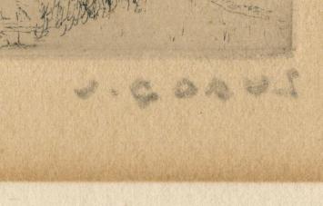 De Belgische etser Jaak Gorus met een grafisch kunstwerkje