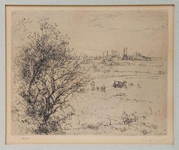 Gesigneerde ets van de Belgische etser Jacques Gorus