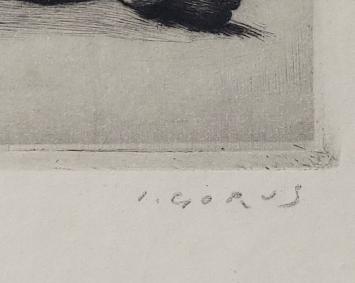 Jaak Gorus met een ets van een naakte dame