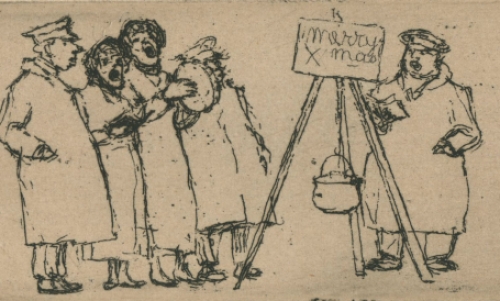 De Belgische etser Jaak Gorus met een ets voor Kerstmis