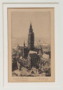 Gesigneerde ets van de Belgische etser Jacques Gorus