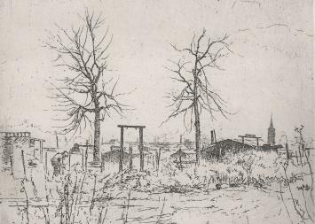 De Belgische etser Jaak Gorus met een grafisch kunstwerkje