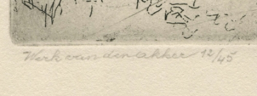 De Belgische etser Jaak Gorus met een grafisch kunstwerkje