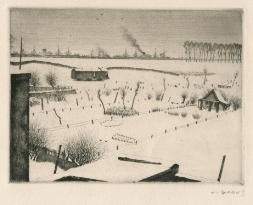 Winterlandschap, ets van de Belgische etser Jaak Gorus