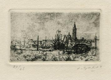 Antwerpen, een kleine ets van de Belgische etser Jacques Gorus