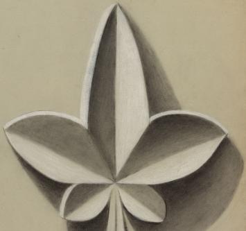 Nederlandse kunstenaar J. Storm met een tekening van een klaverblad