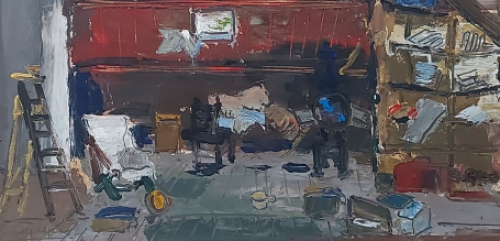 Jack Godderis met een expressionistisch kunstwerkje