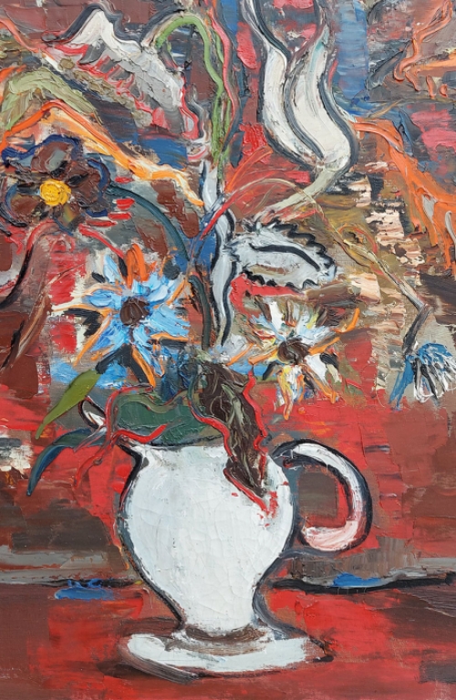 Jack Godderis met een expressionistisch kunstwerk