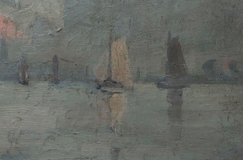 Gérard Jacobs met een schilderij met zeilboten