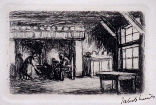 Droge naald ets van de Belgische kunstenaar Jacob Smits