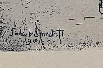 Jakob Smits met een ets op papier