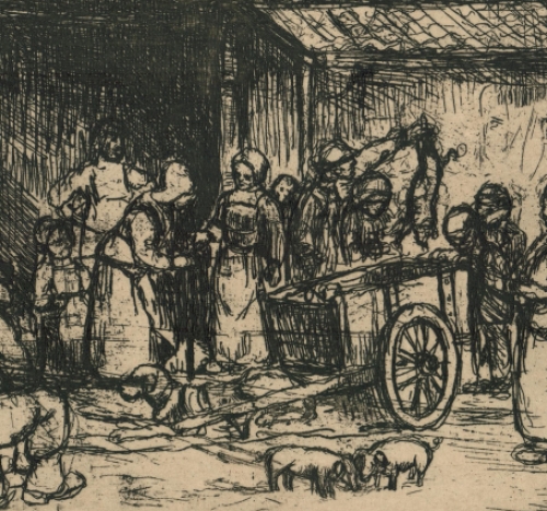 J. Smits met een gesigneerde ets op Japans papier