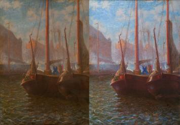 Twee boten naast elkaar in de haven