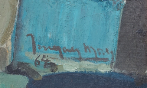 Jacques Maes met een stilleven op canvas