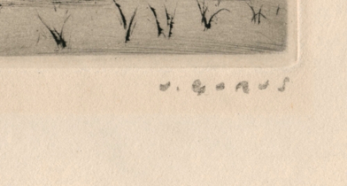 Jaak Gorus met een ets een sneeuwlandschap