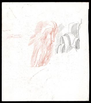 Jan Alfons Keustermans met een schetsblad, voor en achter