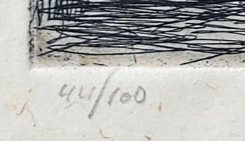 Jakob Smits met een ets op papier