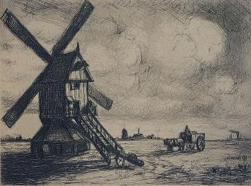 J. Smits met een ets van de Achterbos