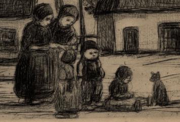 J. Smits met een  ets op Japans papier