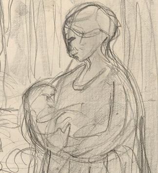 Potloodtekening, vrouw met kind