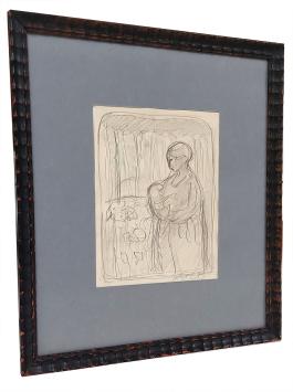 Potloodtekening, vrouw met kind