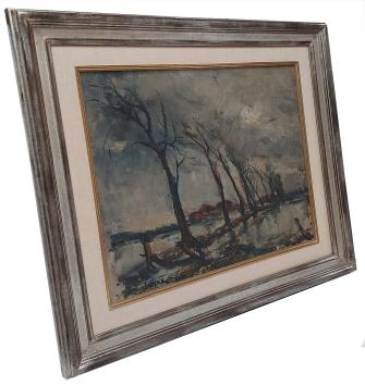 Bomenrij tussen de natte velden – Oil on canvas on board – Armand Jamar – 1938