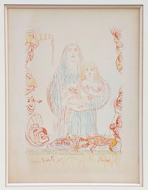 Litho van James Ensor uit 1929, La Mendiante