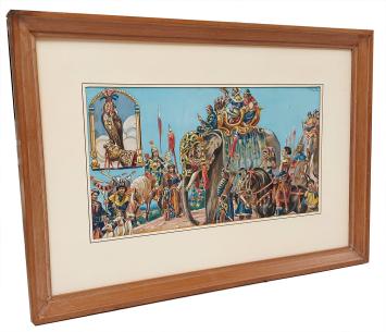 Gouache, Fauconnerie XVIIème siècle  voor een Liebig chromo