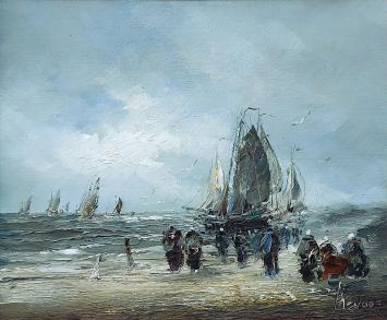 Nederlandse kunstschilder John Bévort met een marinezicht