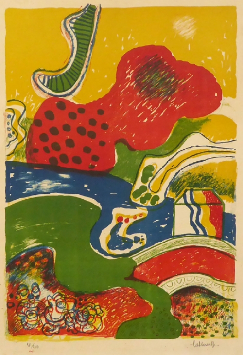 Jan Cobbaert met een kleurrijke lithografie