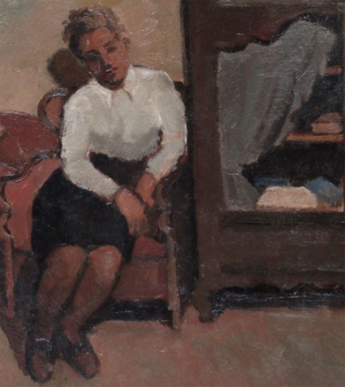 De Belgische kunstschilder Jan Cobbaert met een schilderij