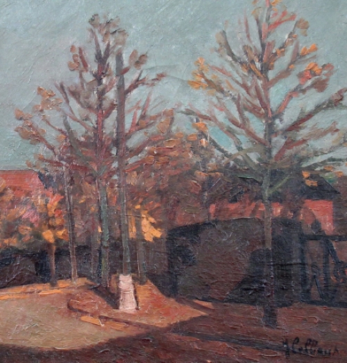 De Belgische kunstschilder Jan Cobbaert met een schilderij