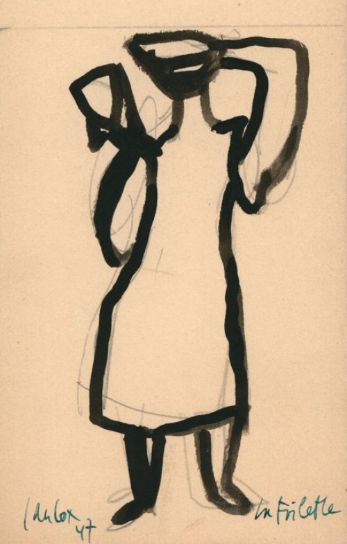 Jan Cox, met een penseeltekening uit 1947