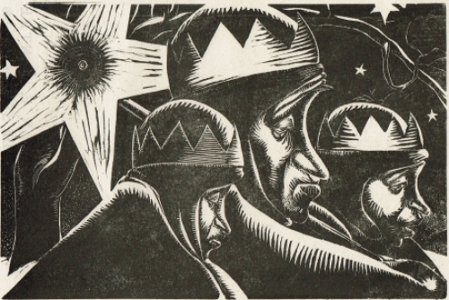 Woodcut van de Belgische kunstenaar Jan Frans Cantré uit Gent