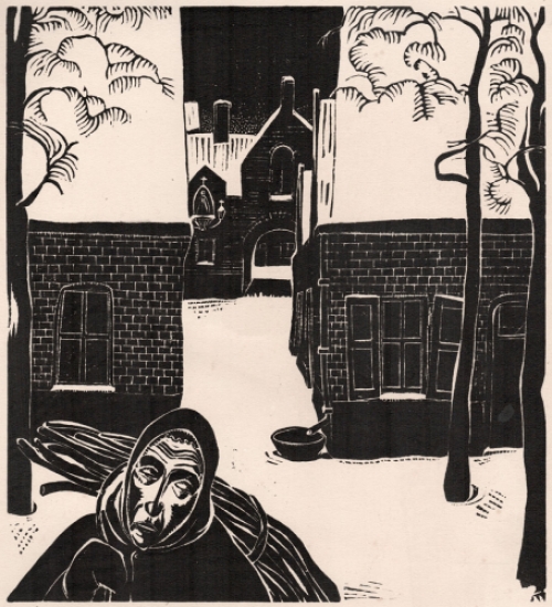 Woodcut van de Belgische kunstenaar Jan Frans Cantré uit Gent