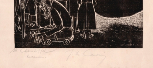 Woodcut van de Belgische kunstenaar Jan Frans Cantré uit Gent