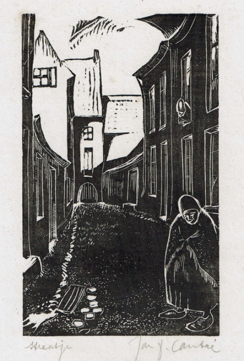 Woodcut van de Belgische kunstenaar Jan Frans Cantré uit Gent