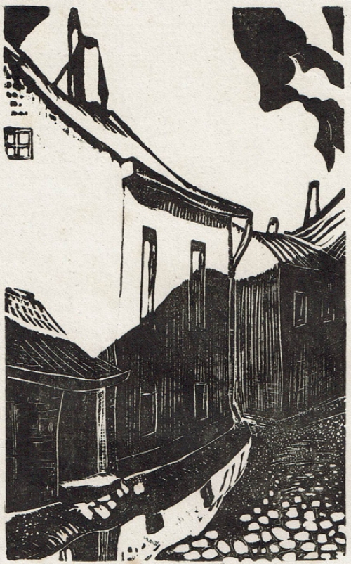 Woodcut van de Belgische kunstenaar Jan Frans Cantré uit Gent