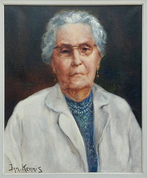 Ignace Kennis met een olieverfschilderij op canvas