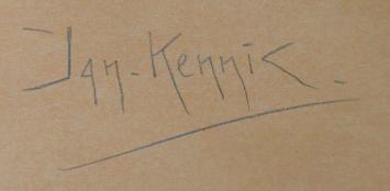 De Mechelse kunstenaar Ignace Kennis met een gesigneerde tekening