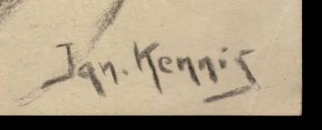 De Mechelse kunstenaar Ignace Kennis met een gesigneerde tekening