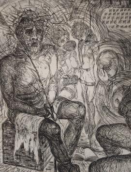 Jan Keustermans met een ets uit 1966