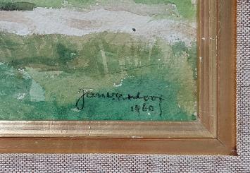 Jan Van Looy met een aquarel uit 1960