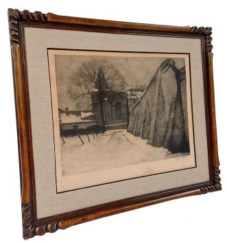 Aan de kerk in de sneeuw